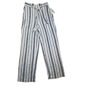 Land 'n Sea Navy Blue Striped Linen Blend Wide Leg Pants S Boho Coastal cowgirl